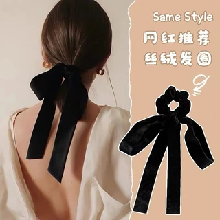 ยางรัดผม ผ้ากํามะหยี่ แบบยืดหยุ่นสูง ประดับโบว์ แฟชั่นสําหรับผู้หญิง