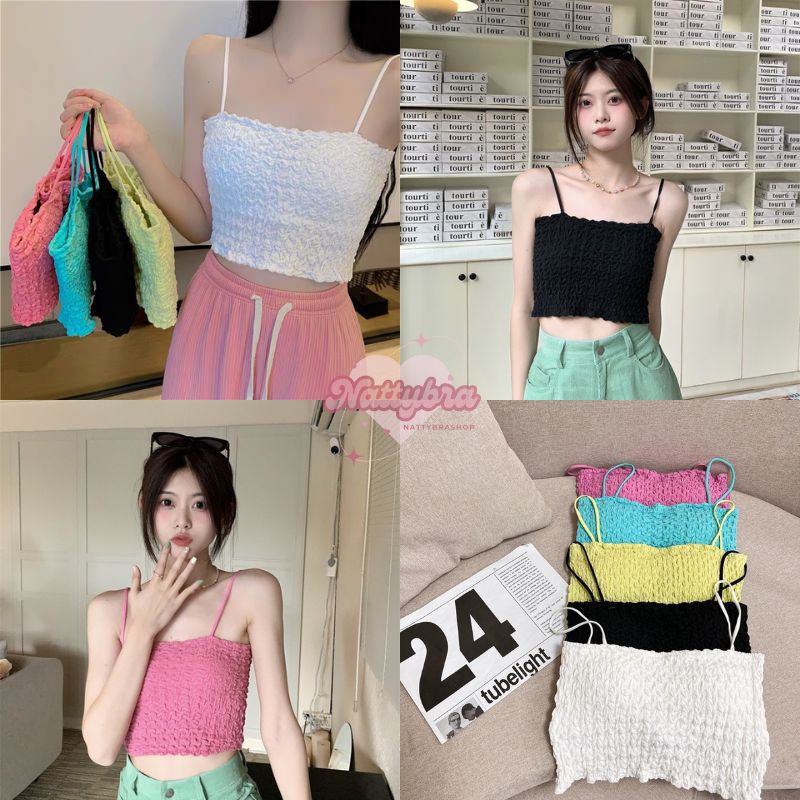 Nattybra สายเดี่ยว ตัวสั้น คุณหนู มีฟองน้ำ 32-38 ใส่ได้ ฟรีไซต์ ใส่สบาย สไตล์เกี่ยวหลี เสื้อผ้า ผู้หญิง