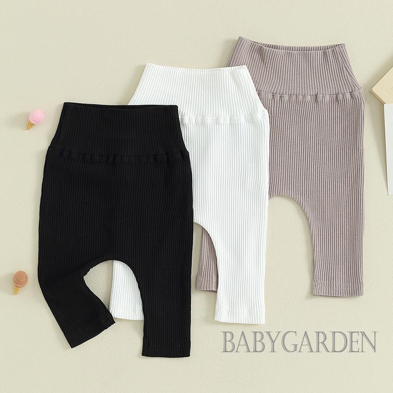 Baga-0-24 เดือน เด็ก กางเกงยาง สีพื้น ยืดหยุ่น เอวสูง กางเกงลําลอง