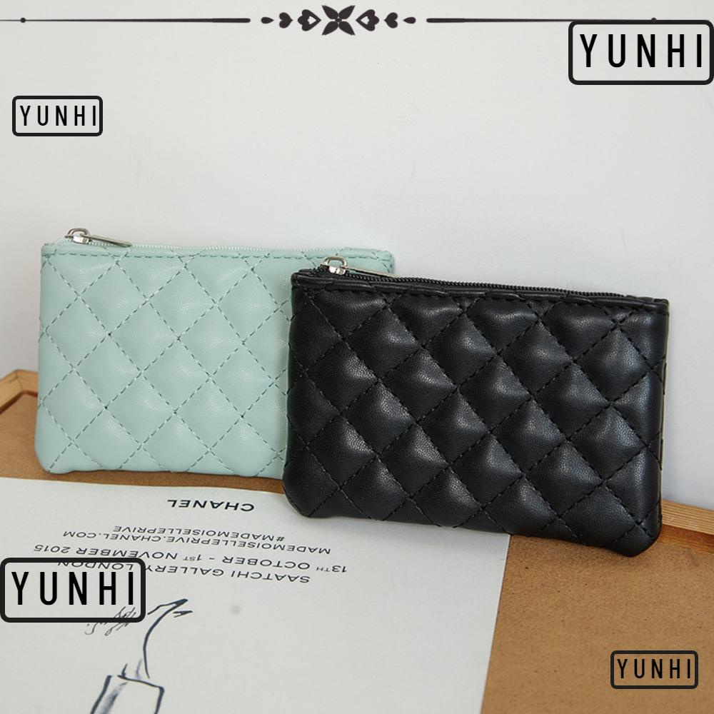 Yunhi กระเป๋าใส่เหรียญ หนัง PU มีซิป น้ําหนักเบา แบบพกพา สําหรับผู้ชาย