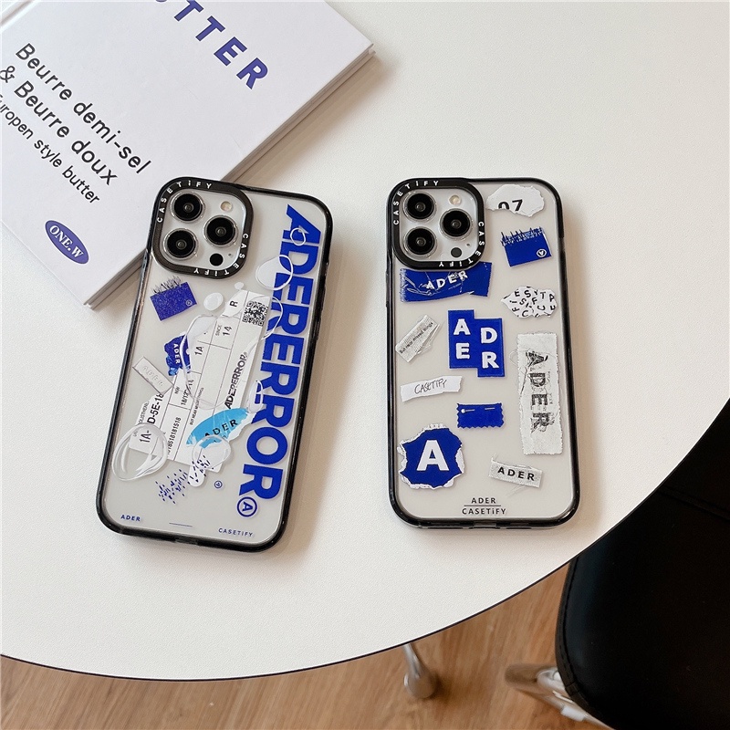 Casetify【ader Blue Sticker】เคสโทรศัพท์มือถืออะคริลิค TPU ใส กันกระแทก พิมพ์ลายตัวอักษร สําหรับ iPhone 15 Pro MAX 12 13 14 Pro MAX