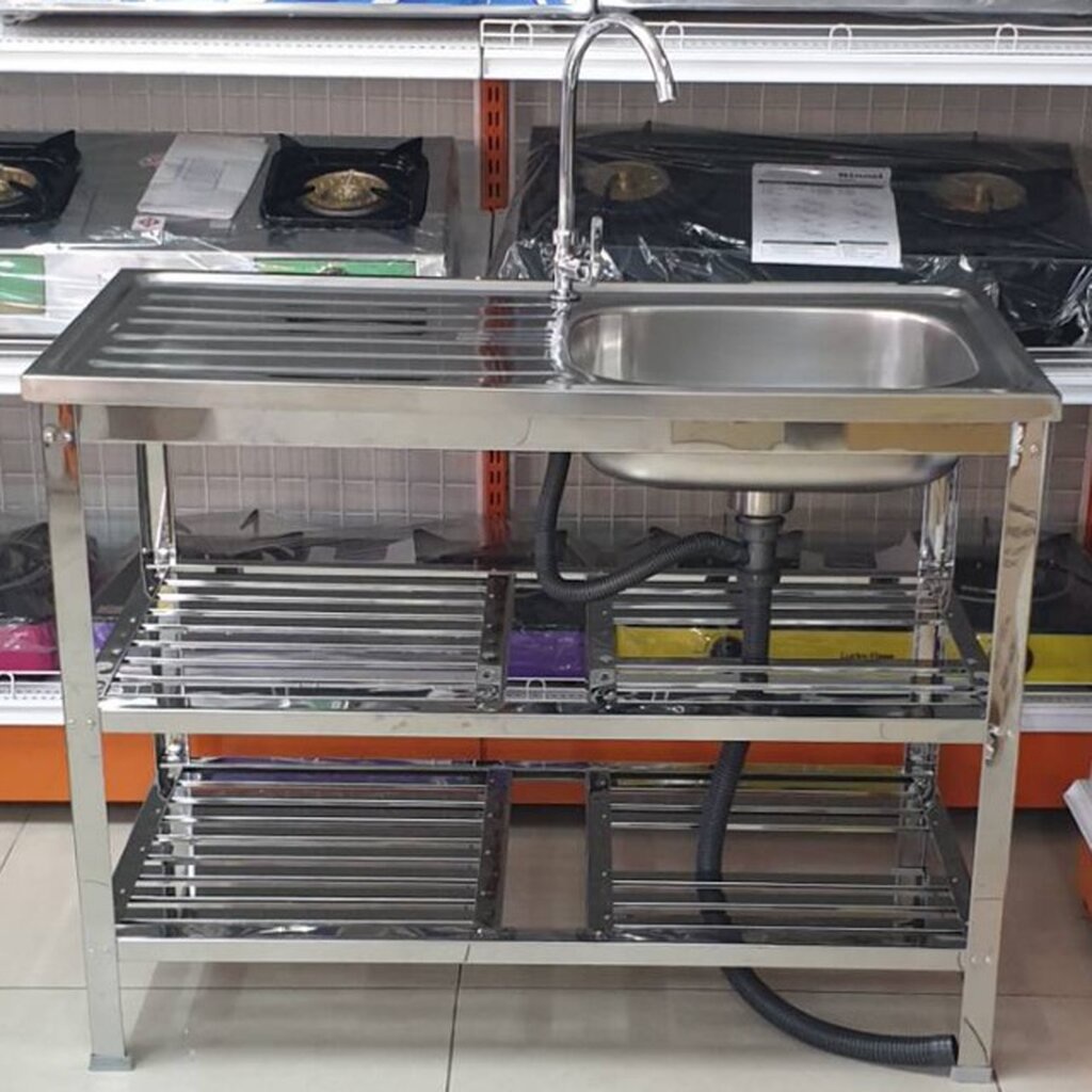 Daimon ตราเพชร ซิงค์ล้างจาน พร้อมก๊อกน้ำ สแตนเลสทั้งตัว ชั้นล่าง 2 ชั้น ขนาด 100x50x77 ซม.