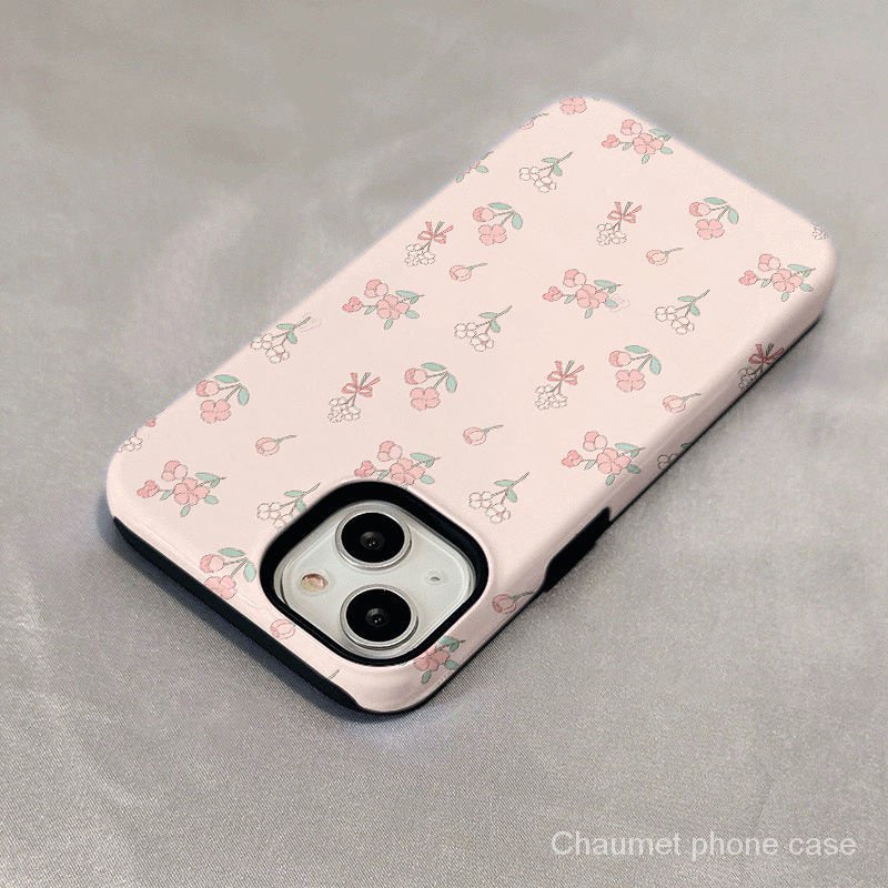 เคสโทรศัพท์มือถือแบบแข็ง สองชั้น ลายดอกไม้ สีชมพู หรูหรา เหมาะกับฤดูร้อน สําหรับ Iphone 14Pro 15 13 11