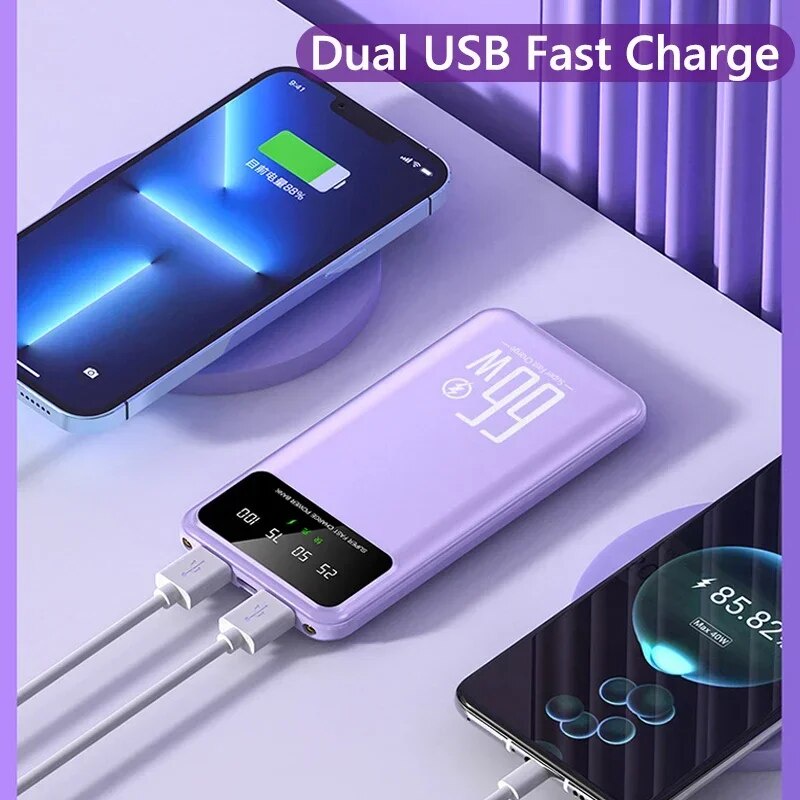 Power Bank Portable External Battery Charger 66W Fast Charging For Huawei Poverbank Samsung Iphone 1