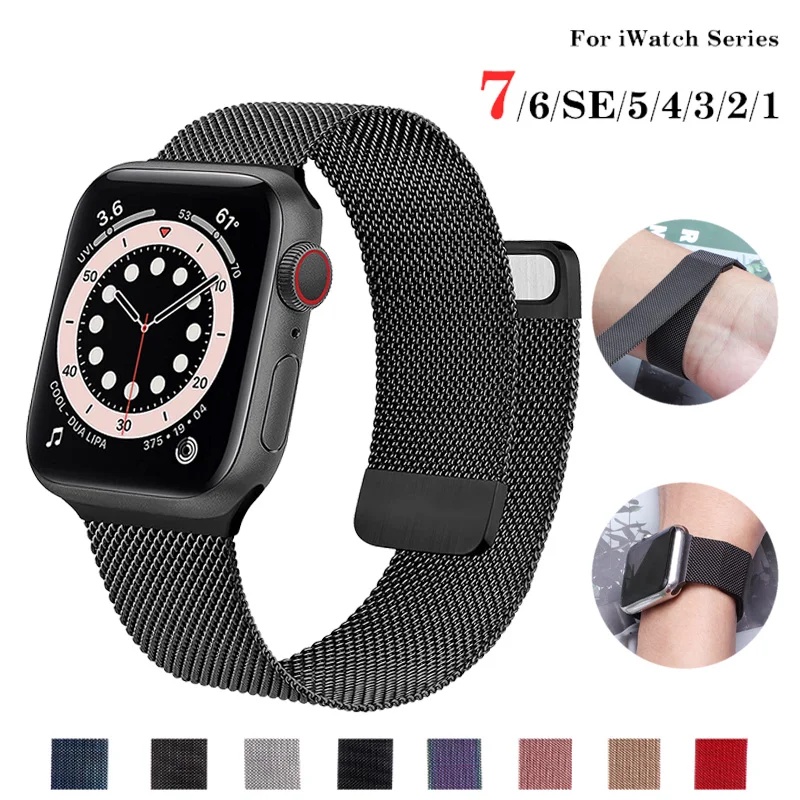 สายนาฬิกาข้อมือ สเตนเลส แม่เหล็ก สําหรับ Apple Watch Series ultra 2 49 มม. 38 มม. 42 มม. 40 มม. 44 45 มม. i Wacth Series 9 8 7 6 SE 5 4 3 2 1