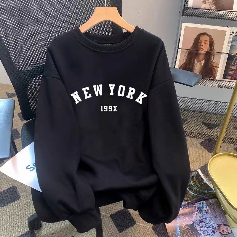 เสื้อกันหนาวแขนยาว คอกลม ผ้าฝ้าย ขนาดใหญ่ แบบเรียบง่าย แฟชั่นฤดูใบไม้ร่วง และฤดูหนาว สไตล์เกาหลี สําหรับผู้หญิง และผู้ชาย