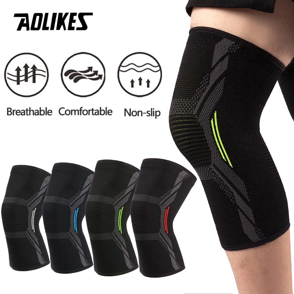 Aolikes สนับเข่า ผ้าไนล่อนถัก ให้ความอบอุ่น สําหรับเล่นกีฬา วิ่ง บาสเก็ตบอล 1 ชิ้น