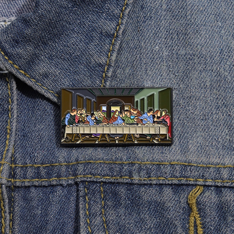 เข็มกลัด โลหะผสม ลายจิตรกรอิตาลี Leonardo Da Vinci's "The Last Supper" อุปกรณ์เสริม สําหรับติดกระเป๋าเป้สะพายหลัง