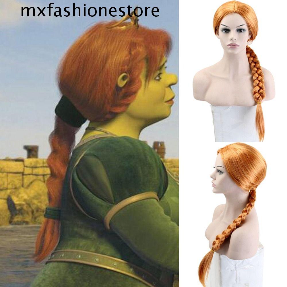 Mxfashione วิกผมคอสเพลย์เจ้าหญิง Fiona ผมสังเคราะห์ ผมเปียยาว สีส้ม หนังธรรมชาติ ทนความร้อน ขนปุย ผู้หญิง แก้ม