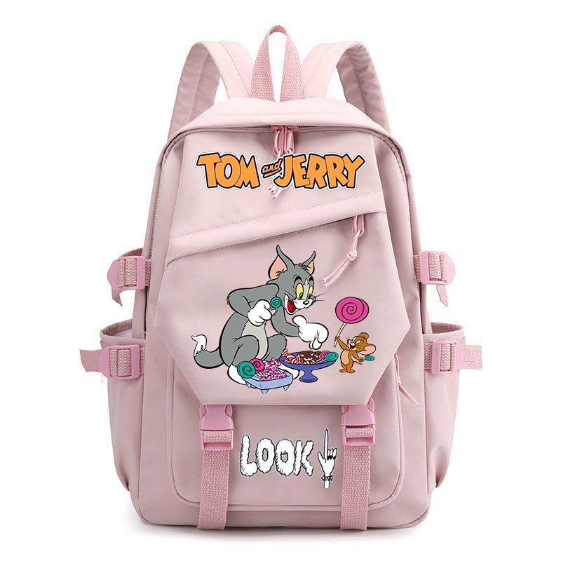 กระเป๋าเป้สะพายหลัง กระเป๋านักเรียน พิมพ์ลายการ์ตูน Tom and Jerry น่ารัก จุของได้เยอะ สําหรับเด็ก