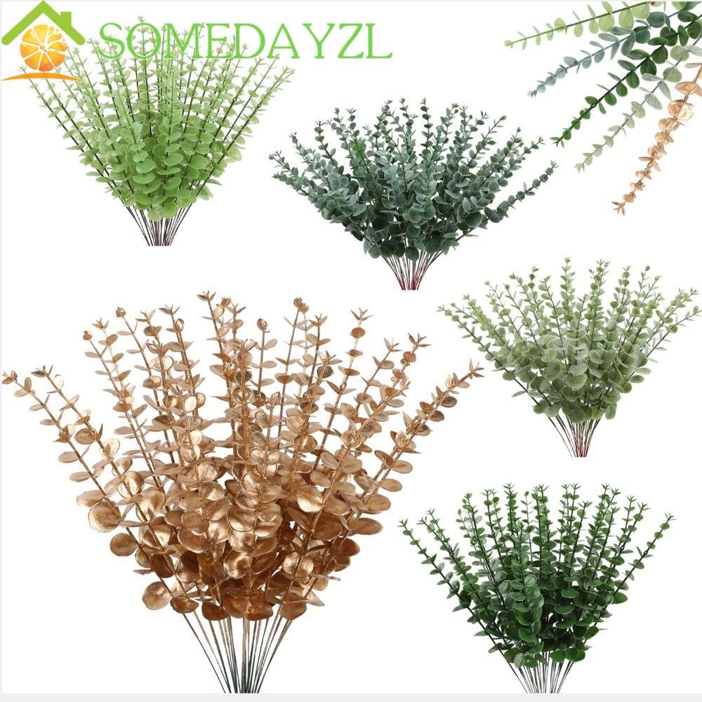 Somedayzl 10 ชิ้น / เซต พืชยูคาลิปตัสปลอม ไม่จางหาย ยูคาลิปตัสประดิษฐ์ ใบยูคาลิปตัส พลาสติก อเนกประสงค์ จําลอง ตกแต่งงานแต่งงาน