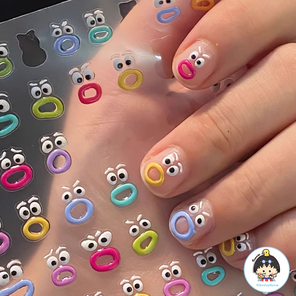 สติกเกอร์ติดเล็บเจลลี่ ลายนูน ปากยิ้มน่ารัก 3D ขนาดเล็ก สไตล์เกาหลี