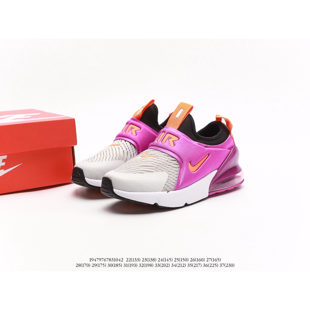 Nike Air Max 270 Low cut Sports รองเท้าวิ่งเด็กรองเท้าผ้าใบกลางแจ้งสำหรับเด็กผู้หญิงสีม่วง แนวโน้ม