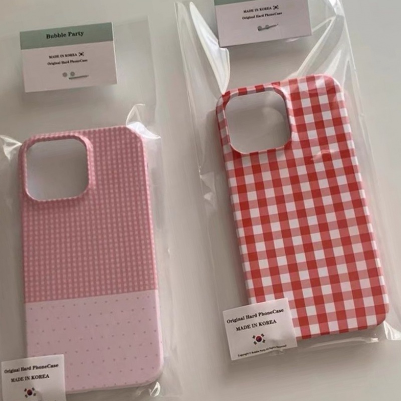 เคสโทรศัพท์มือถือแบบแข็ง กันกระแทก ลายตาราง สีชมพู สําหรับ iPhone 13 12 11promax 14 15pro xr xsmax 7 8plus VKHY