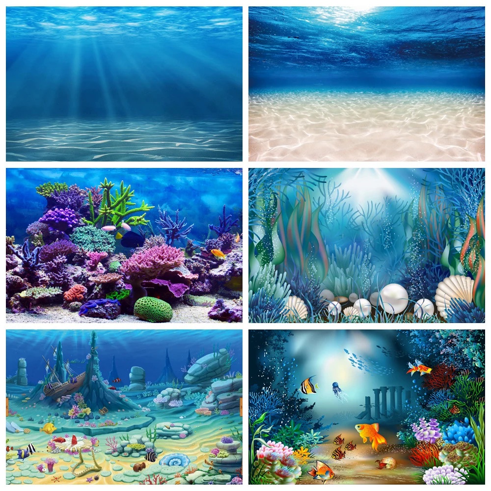 Underwater World Seabed Photography Backdrop Decor Ocean Undersea Fish Coral Baby Birthday Aquarium Background Photo Stu
