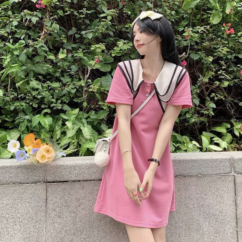 พร้อมส่งจากไทย ชุดเดรสสั้นคอตุ๊กตา สาวตัวจิ๋วใส่แล้วน่ารัก เดรสเกาหลีแขนสั้น เดรสผู้หญิงสีม่วง – โปรปัง