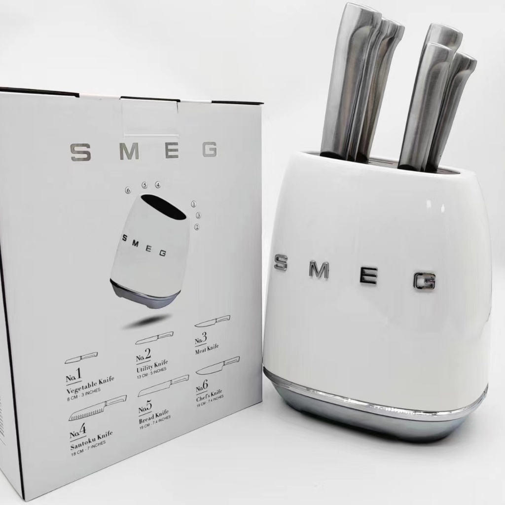 เซ็ตมีด SMEG สุดมินิมอล SMEG Vintage Knife Holder 6-piece เซ็ตมีด สุดมินิมอล-สีขาว