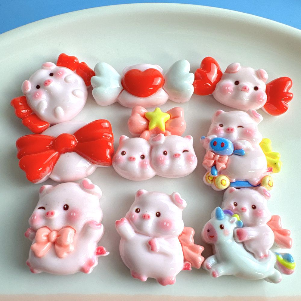 10 ชิ้น / เซต การ์ตูน บิน ยูนิคอร์น หมู เรซิน ด้านหลังแบน DIY เคสโทรศัพท์ สมุด งานฝีมือ อุปกรณ์ตกแต่ง DIY