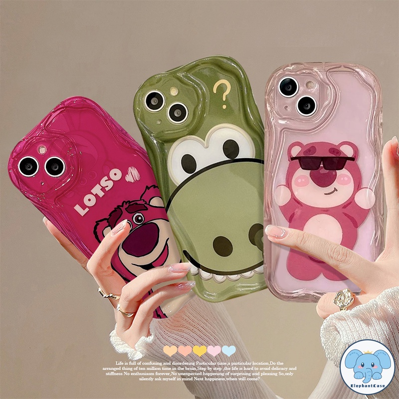 ส่งจากไทย การ์ตูนตลกไดโนเสาร์น่ารักสตรอเบอร์รี่หมีล็อตโต้กรณี iPhone 15 11 12 13 14 Pro Max 7 8 Plus X XR XS Max SE