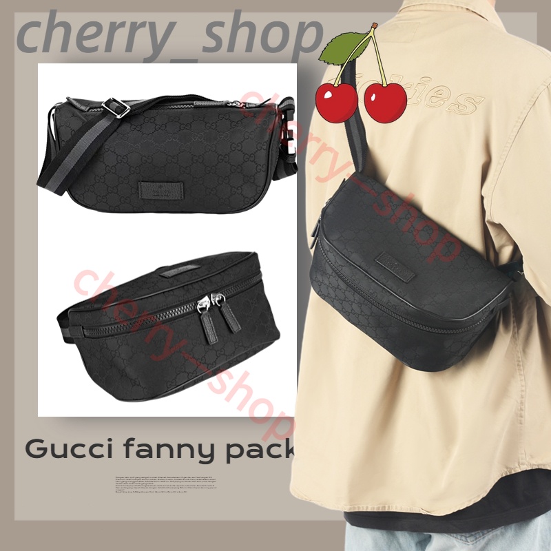 กุชชี่ Gucci Men's Waist Bag กระเป๋าผู้ชาย สีดำ กระเป๋าคาดหน้าอก คาดเอว