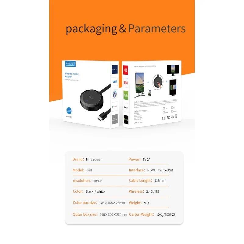 MIRASCREEN G28 อะแดปเตอร์รับสัญญาณหน้าจอ แนวนอน แนวตั้ง ไร้สาย 4G 5G Wifi TV Stick