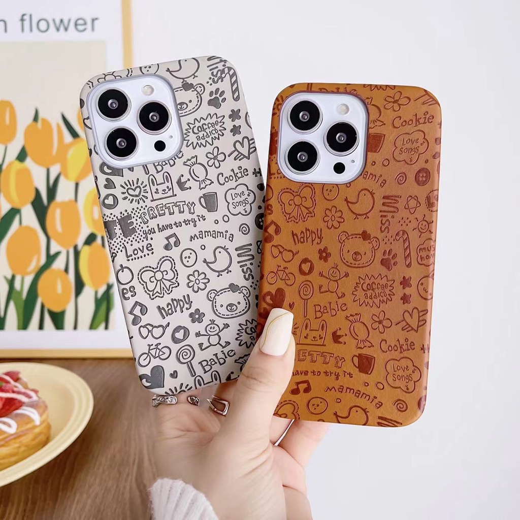เคสโทรศัพท์มือถือหนัง กันกระแทก ลายการ์ตูน สีน้ําตาล และสีเทา หรูหรา สําหรับ iPhone 15 ProMax 14 13 ProMax 12 11