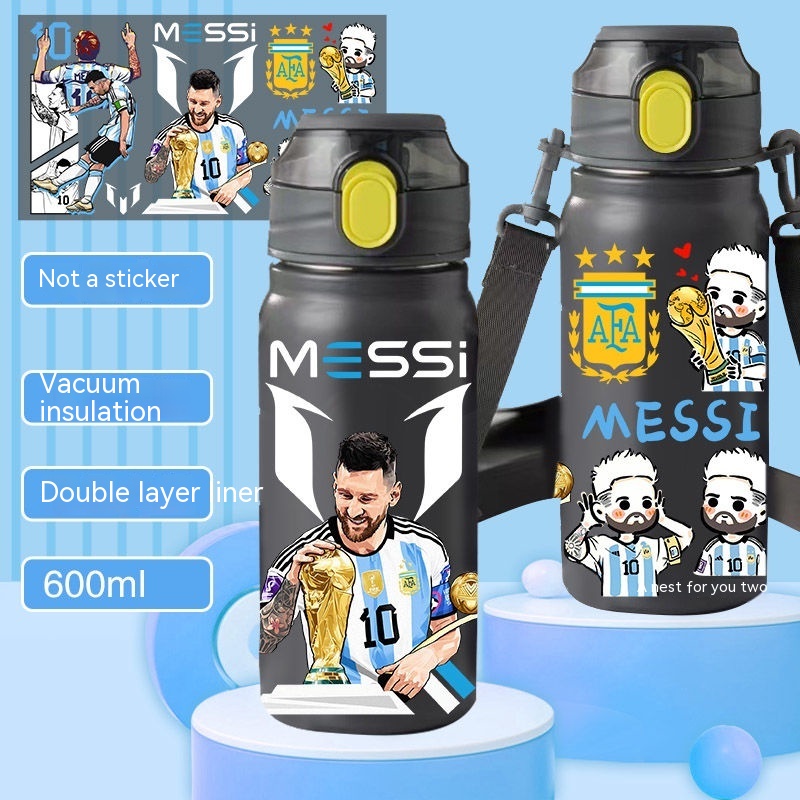 Messi Football World Cup กระติกน้ําร้อนสเตนเลส ความจุขนาดใหญ่ กันกระแทก สําหรับนักเรียนชาย