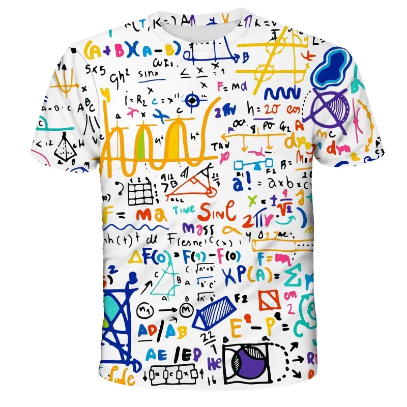 เสื้อยืดลําลอง แขนสั้น คอกลม พิมพ์ลายกราฟฟิคคณิตศาสตร์ ขนาดใหญ่ สไตล์ฮาราจูกุ แฟชั่นฤดูร้อน