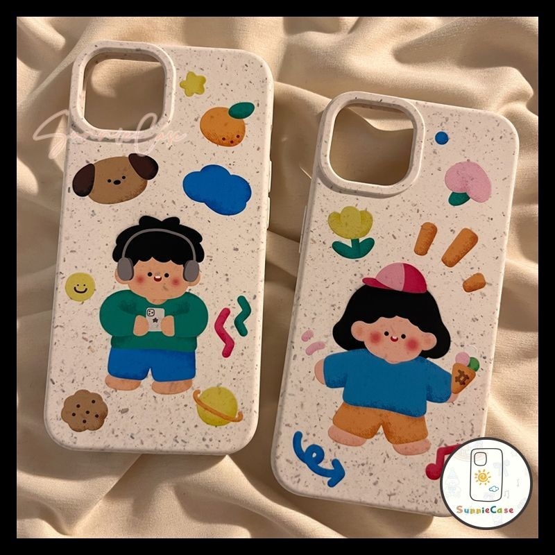 การ์ตูนดูเดิลคู่รักน่ารัก คู่รัก กรณีย่อยสลายได้นุ่มเข้ากันได้ iPhone XR 15 14 11 12 13 Pro Max X 7 6s 8 6 Plus XS Max