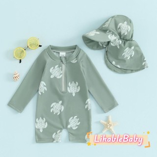 เด็กทารกแขนยาวเต่า/ไดโนเสาร์พิมพ์เสื้อคลุมหลวมๆชุดว่ายน้ําพร…