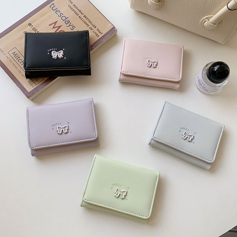 หนัง PU สไตล์สั้น Delicacy Bow กระเป๋าสตางค์ผู้หญิงน่ารักมัลติฟังก์ชั่น Multi Card Case กระเป๋าสตางค์เงินสด