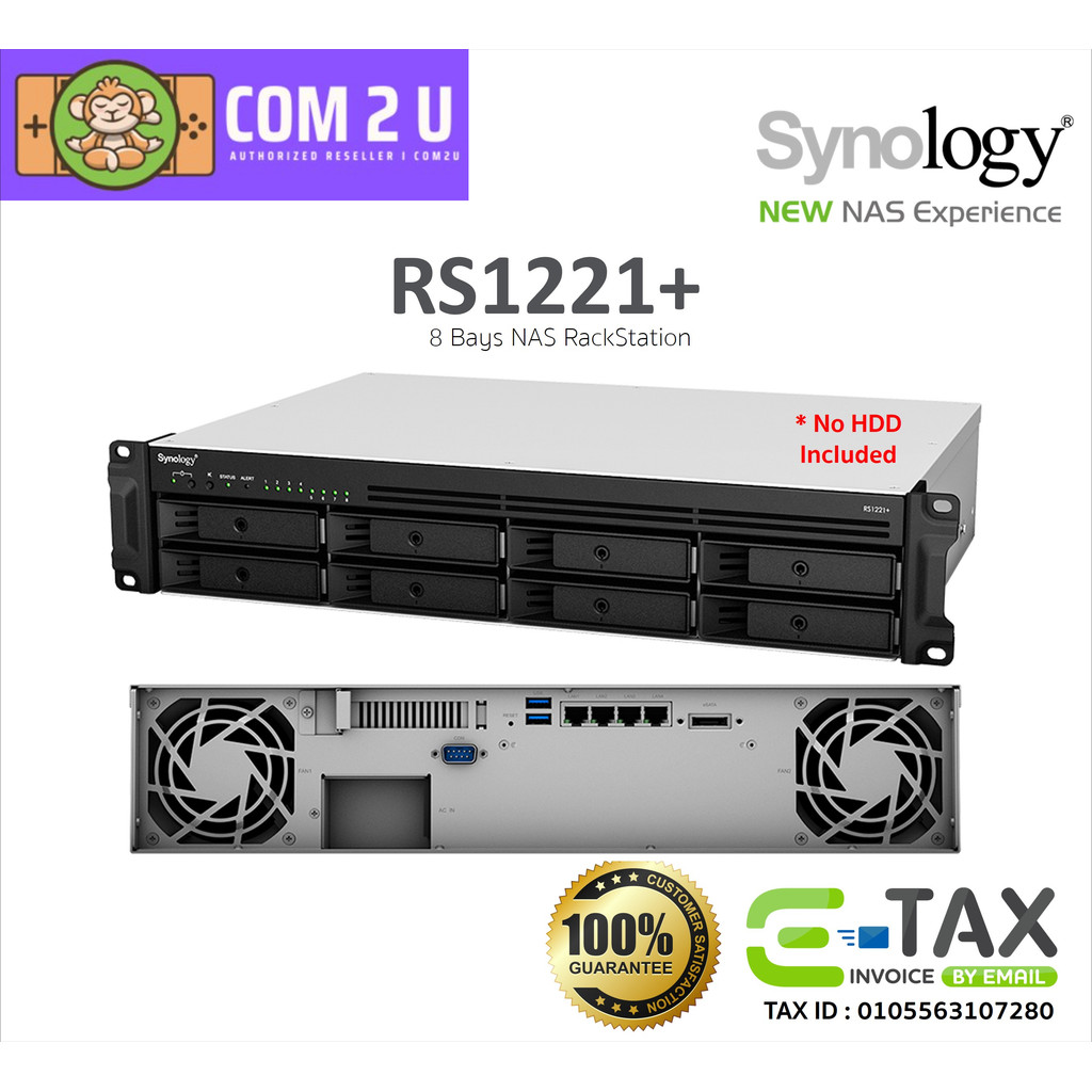 Synology NAS RackStation RS1221+ / RS1221RP+ อุปกรณ์เก็บข้อมูลเครือข่าย (HDD 8 Bays, V1500B, 4GB D4)