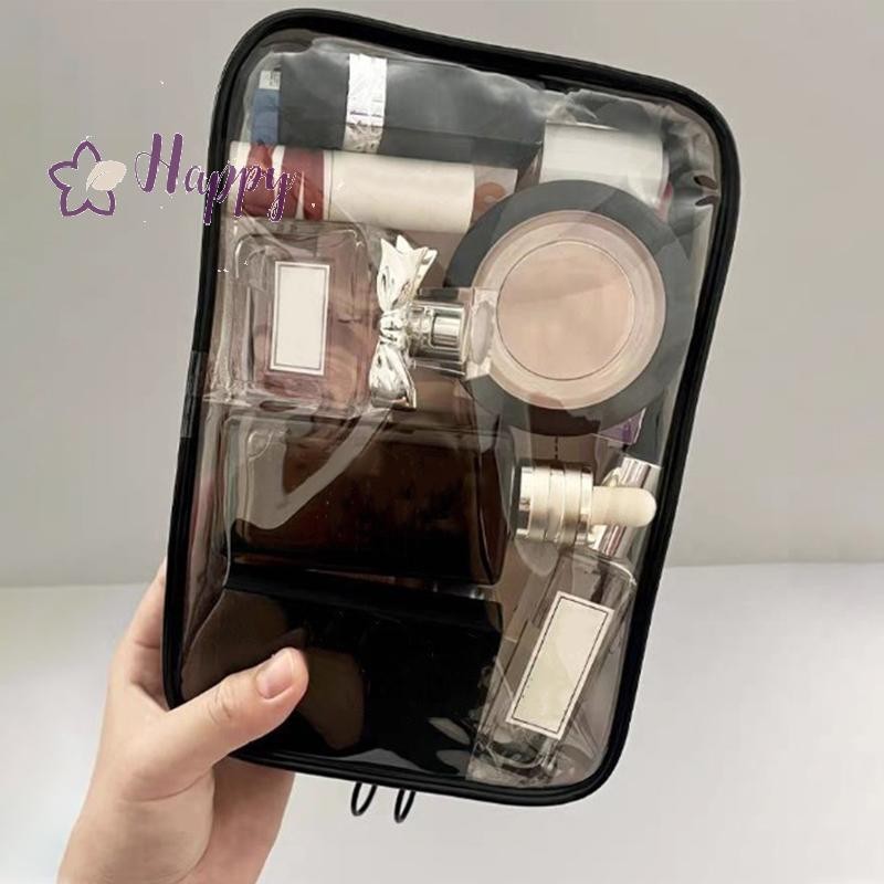 <Happybay> กระเป๋าเครื่องสําอางใส PVC ผู้หญิงซิปกระเป๋าแต่งหน้าใสกรณีความงาม Travel Make Up Organizer Storage Bath Toiletry Wash Bag ลดราคา