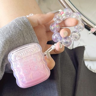 เคสหูฟัง แบบนิ่ม ไล่โทนสี ลายผีเสื้อ สีชมพู สไตล์เกาหลี สําหรับ Airpods 3 2 Pro 2