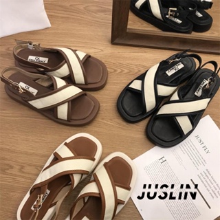 JUSLIN   รองเท้าแตะผู้หญิง ส้นแบน ใส่สบาย สไตล์เกาหลี รองเท้าแฟชั่น 2023 ใหม่  Unique รุ่นใหม่ Trendy สวย B98G1PN 37Z230910