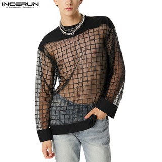 Incerun เสื้อยืด คอกลม แขนยาว สไตล์วินเทจ สําหรับผู้ชาย