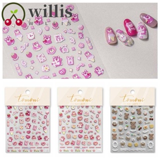 Willis สติกเกอร์ติดเล็บ ลายการ์ตูนหมี สตรอเบอร์รี่น่ารัก สีชมพู สําหรับตกแต่งเล็บ