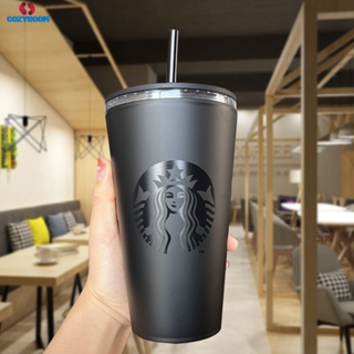 แก้วกาแฟ Starbucks Tumbler แก้วน้ำพลาสติก ถ้วยทุเรียน Frosted Double Layer Matte Black Straw Mug cynthia