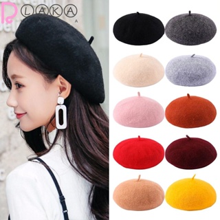 Lakamier หมวกเบเร่ต์ ผ้าวูล แบบหนา ให้ความอบอุ่น สีพื้น สไตล์ฝรั่งเศส 10 สี แฟชั่นฤดูใบไม้ร่วง และฤดูหนาว สําหรับผู้หญิง