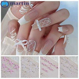 Martin โบว์ริบบิ้นเรซิ่น สีชมพู สีขาว สไตล์ญี่ปุ่น สําหรับตกแต่งเล็บ DIY 5 ชิ้น ต่อชุด