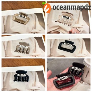 Oceanmapdz กิ๊บติดผมหางม้าอะคริลิคใส ทรงสี่เหลี่ยม ลายตัวอักษร ฉลาม Y2K