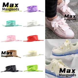 Maxg เชือกผูกรองเท้า แบบแบน ผ้าไหมซาติน สีพื้น ริบบิ้น เชือกผูกรองเท้า DIY อุปกรณ์เสริมรองเท้าผ้าใบ เชือกผูกรองเท้า