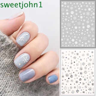 Sweetjohn คริสมาสต์เล็บ DIY สีขาวกันน้ํามีกาวในตัวสติ๊กเกอร์