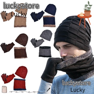 Lucky Beanies ชุดถุงมือ ผ้าพันคอ ผ้าขนสัตว์ถัก หน้าจอสัมผัส พร้อมผ้าพันคอ กันลม ให้ความอบอุ่น แฟชั่นสําหรับผู้ชาย และผู้หญิง