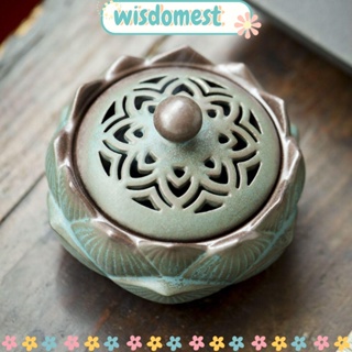 Wisdomest กระถางธูปเซรามิค รูปดอกบัว 4.2*3 นิ้ว สีเขียว สําหรับตกแต่งบ้าน เล่นโยคะ