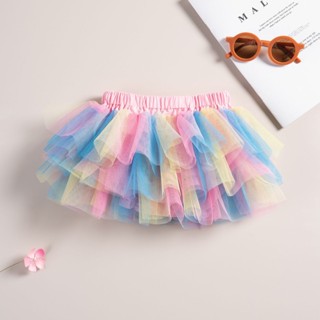 สินค้าใหม่ ชุดเดรสกระโปรงเจ้าหญิง ผ้าตาข่าย สีดํา สีรุ้ง แฟชั่นฤดูร้อน สําหรับเด็กผู้หญิง