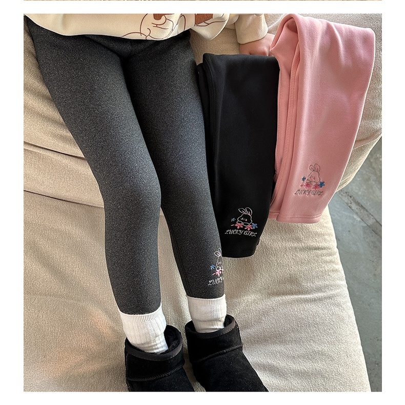 [ZY] พร้อมส่ง กางเกงเลกกิ้งลําลอง ผ้าฟลีซ แบบหนา ปักลายกระต่าย 95-135 ซม. แฟชั่นฤดูใบไม้ร่วง ฤดูหนาว สําหรับเด็กผู้หญิง