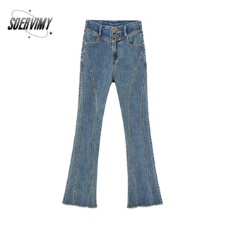 SOERVIMY  กางเกงขายาว กางเกงยีสน์ผู้หญิง ทรงหลวม ๆ ตรง Retro Hip Hop Pants 2023 NEW Style  Stylish พิเศษ Trendy ทันสมัย WNK23906GC 36Z230909