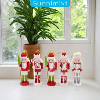 [Sunnimix1] ฟิกเกอร์ไม้ รูปแครกเกอร์ สําหรับตกแต่งรถยนต์ เทศกาลคริสต์มาส 5 ชิ้น