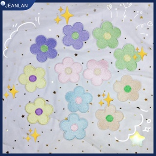 Jeanlan แผ่นผ้าโพลีเอสเตอร์ ปักลายดอกไม้ ขนาด 6.6 * 6.6 ซม. 6 สี (ฟ้า ชมพู ม่วง เหลือง เขียว ส้ม) 12 ชิ้น